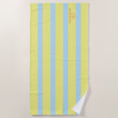 grote bleke blauwe gele strepen monogram strandlaken (Voorkant)