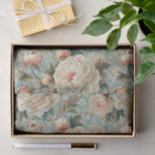 Grote Bleke roze pioenen op blauw-groene achtergro Tissuepapier (Geschenk)