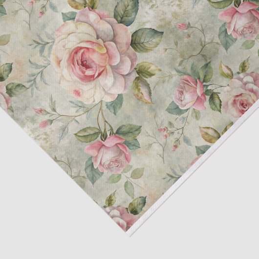 Grote Bleke Rozen op Lichtgroene Achtergrond Tissuepapier (Detail)