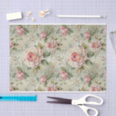 Grote Bleke Rozen op Lichtgroene Achtergrond Tissuepapier (Craft)