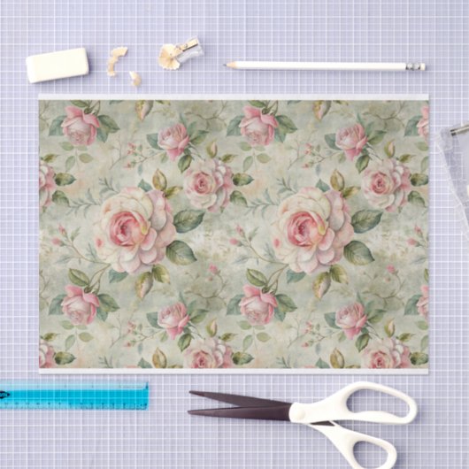 Grote Bleke Rozen op Lichtgroene Achtergrond Tissuepapier (Craft)