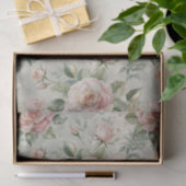 Grote Bleke Rozen op zacht groen patroon Tissuepapier (Geschenk)