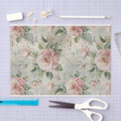 Grote Bleke Rozen op zacht groen patroon Tissuepapier (Craft)
