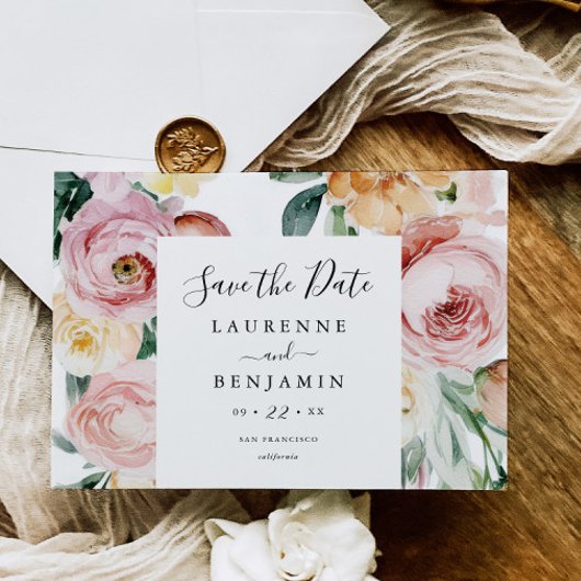 Grote Bloemen Foto Save the Date Kaart Aankondigin