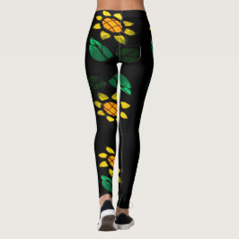 Grote bloemen Glas in lood zwarte Leggings