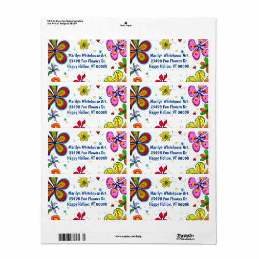 Grote Bloemen Kunst Aangepaste Tekst Etiket (Full Sheet)