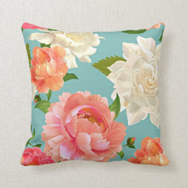 Grote Bloemen op Blauw Land Kussen
