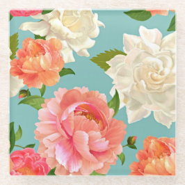 Grote bloemen op blauwe vintage landelijke drank glazen onderzetter