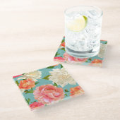 Grote bloemen op Blue  Country Beverage Glazen Onderzetter (Schuin)