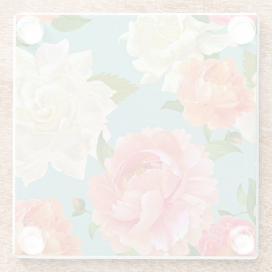 Grote bloemen op Blue  Country Beverage Glazen Onderzetter (Achterkant)