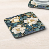 Grote bloemen William Morris geïnspireerd hard pla Bier Onderzetter (Linkerzijde)