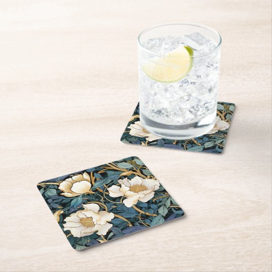 Grote bloemen William Morris geïnspireerd Kartonnen Onderzetters (Insitu)