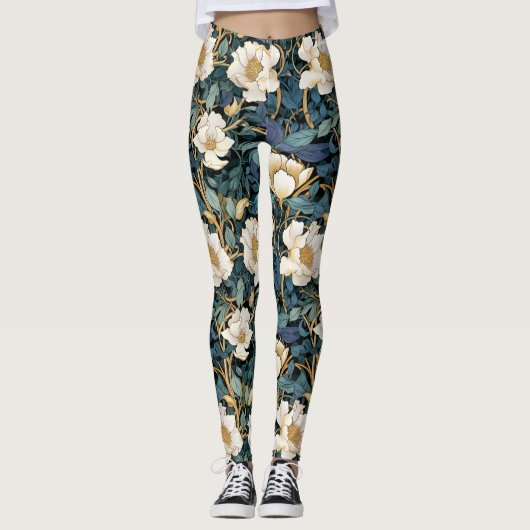 Grote Bloemen William Morris geïnspireerd Leggings (Voorkant)