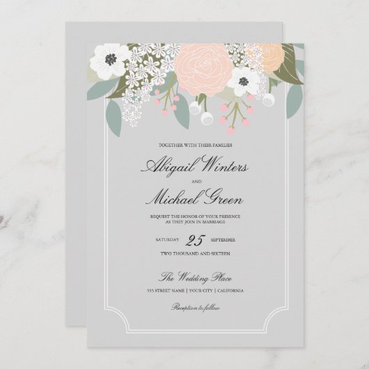 Grote bloemenbruiloft uitnodiging (Voorkant / Achterkant)