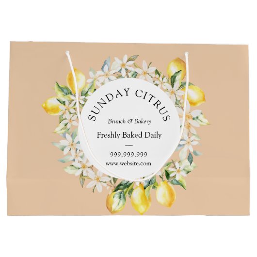 Grote bloemenkrans van gele citroenen en witte blo groot cadeauzakje (Achterkant)