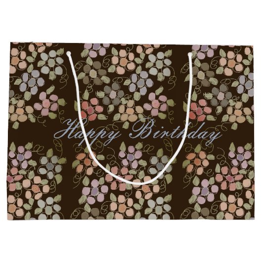 Grote Bloemrijke Chocolade Bruine Verjaardag Gift- Large Cadeautasje (Achterkant)
