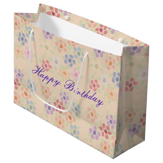 Grote Bloemrijke Happy Birthday Gift-bag Large Cadeautasje (Voorkant Gekanteld)