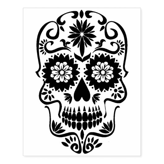 Grote bloemsuiker schedel rubberstempel (Afrduk)