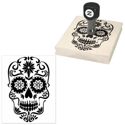 Grote bloemsuiker schedel rubberstempel (Gestempeld)