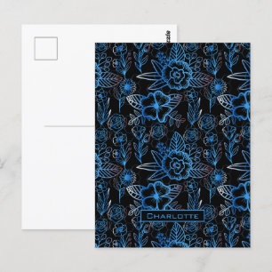 Grote bloesem blauwe gepersonaliseerde naam briefkaart