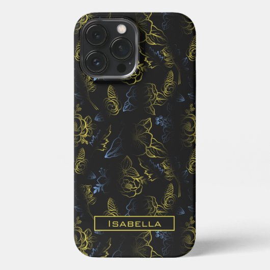 Grote bloesem goud gepersonaliseerde naam iPhone hoesje (Achterkant)