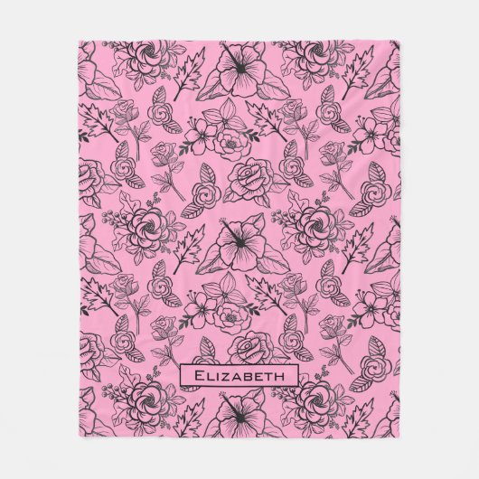 Grote bloesem roze gepersonaliseerde naam fleece deken (Voorkant)
