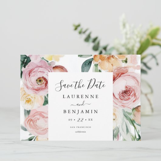 Grote Blooms Foto Opslaan van de Datum Kaart Aanko (Staand voorkant)