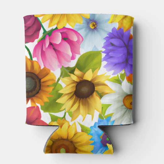 Grote blote botanische kleurrijke bloemen blikjeskoeler (Achterkant)