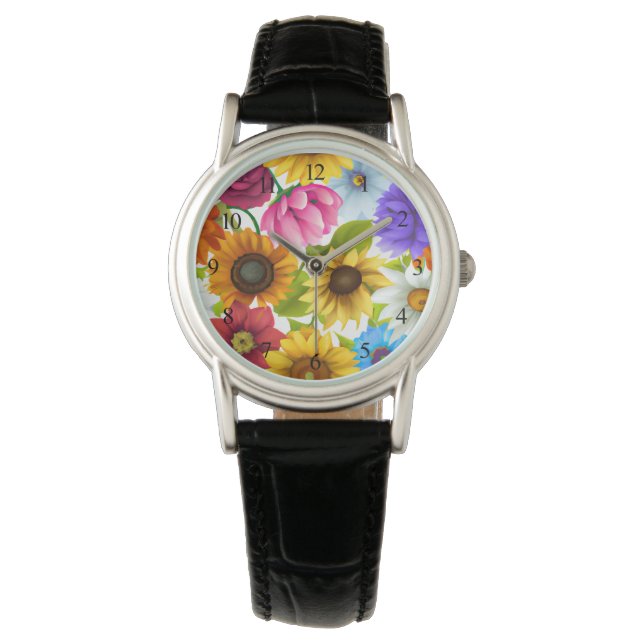 Grote blote botanische kleurrijke bloemen horloge (Voorkant)