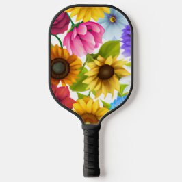 Grote blote botanische kleurrijke bloemen pickleball paddle