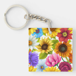 Grote blote botanische kleurrijke bloemen sleutelhanger