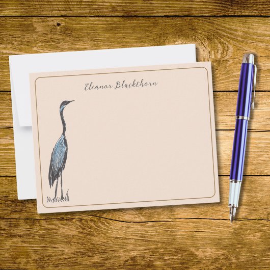 Grote Blue Heron Hand-Drawn  Stijl Notitiekaartje