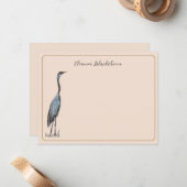 Grote Blue Heron Hand-Drawn  Stijl Notitiekaartje (Voorkant / Achterkant in situ)