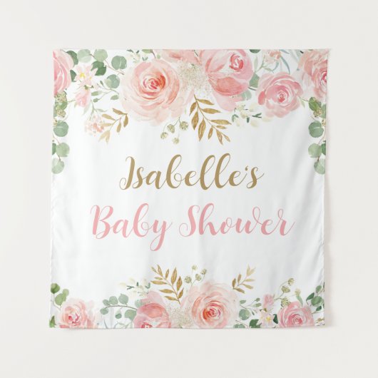 Grote Blush Floral Baby shower achtergrond Wandkleed (Voorkant)