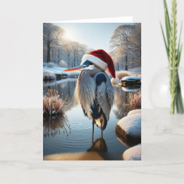 GROTE BLUWE REIGER KERST - WILDLIFE WINTER FEESTDAGEN KAART