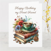 Grote  Boeken, Bloemen en Koffieverjaardag Kaart (Gele Bloem)