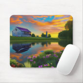 Grote boerderij-paars dak bij zonsondergang muismat (Met muis)