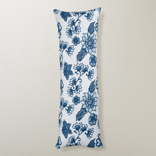 Grote Boho Flowers Classic Blue Lichaamskussen (Achterkant (Verticaal))