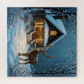 Grote bok bezoekt kerstfeest in de sneeuw legpuzzel (Horizontaal)