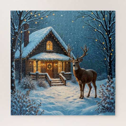 Grote bok bezoekt kerstfeest in de sneeuw legpuzzel (Verticaal)