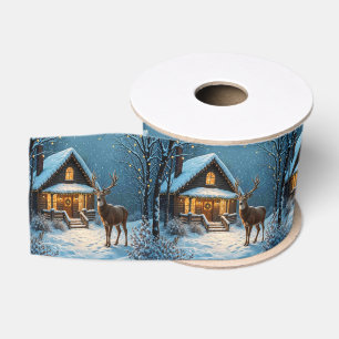 Grote bok bezoekt Kerstmis in de sneeuw Grosgrain Lint