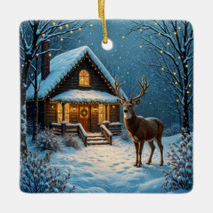 Grote bok bezoekt Kerstmis in de sneeuw Keramisch Ornament