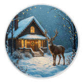 Grote bok bezoekt Kerstmis met sneeuw Keramische Knop (Voorkant)