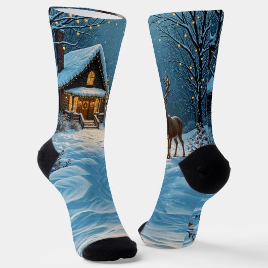 Grote bok bezoekt Kerstmis met sneeuw Sokken (Gebogen)