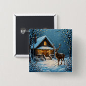 Grote bok bezoekt Kerstmis met sneeuw Vierkante Button 5,1 Cm (Voorkant /achterkant)
