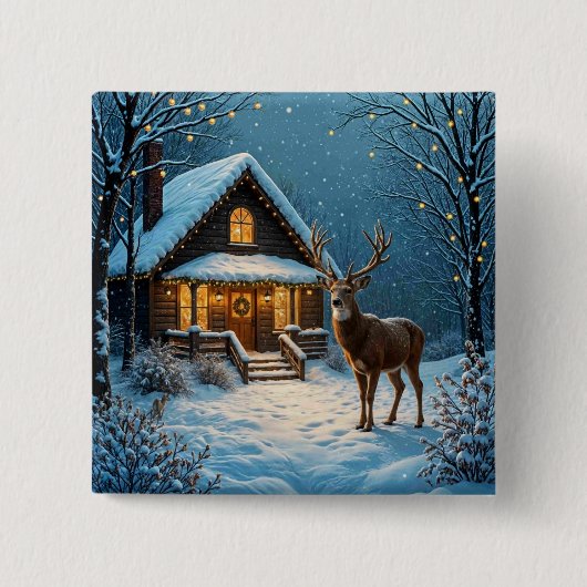 Grote bok bezoekt Kerstmis met sneeuw Vierkante Button 5,1 Cm (Voorkant)