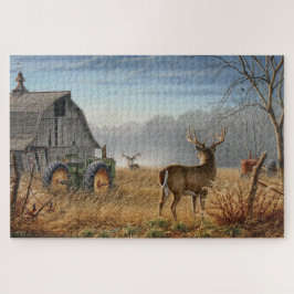 Grote bok herten gevecht op de boerderij legpuzzel