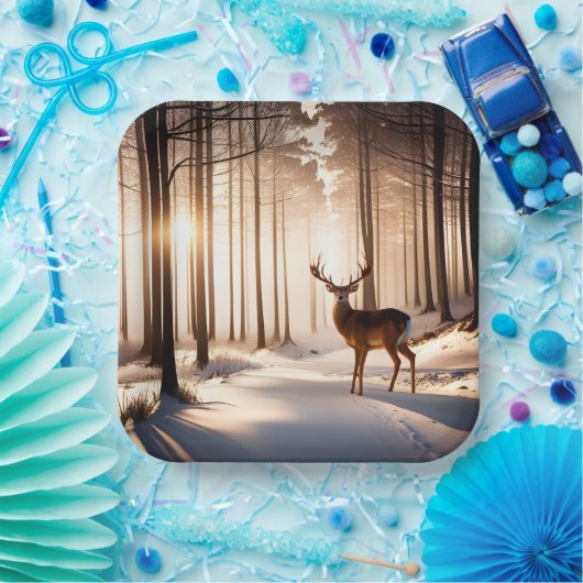 Grote bok in het winterbos papieren bordje (Feest)