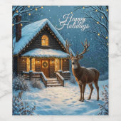 Grote bok sneeuwige kerstbezoek aangepaste groet wijn etiket (Enkel label)
