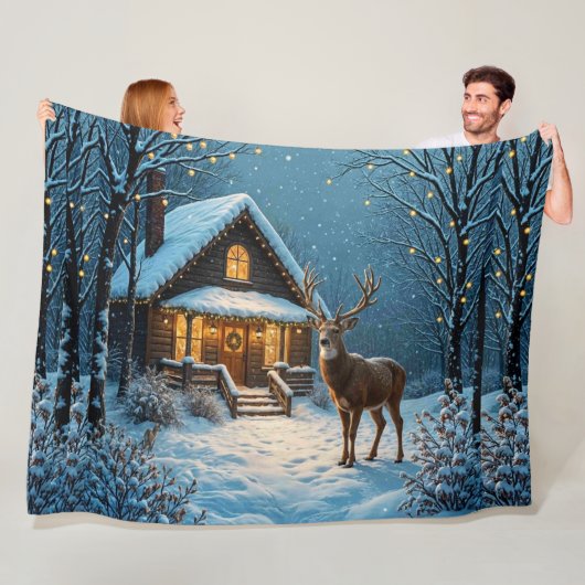Grote bok's besneeuwde kerstbezoek fleece deken (In situ)